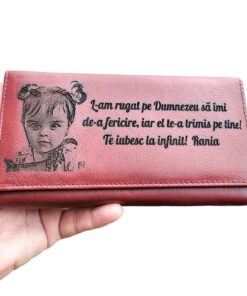 Portofel dama rosu piele naturala personalizat L-am rugat