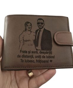 portofel maro cu capsa piele naturala Frate si sora