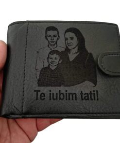 portofel personalizat negru cu capsa TE IUBIM TATI!
