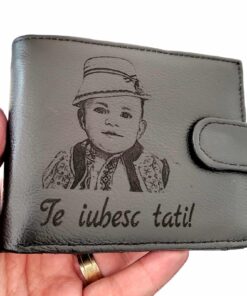 portofel negru capsa piele naturala Te Iubesc Tati.