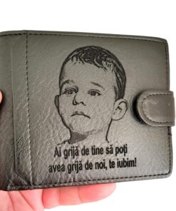 Portofel negru cu capsa personalizat Ai grija de tine