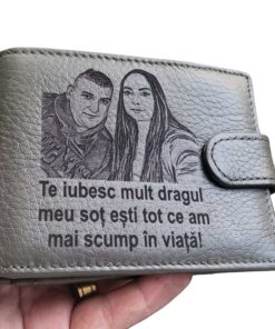 portofel gri cu capsa piele naturala Dragul meu.