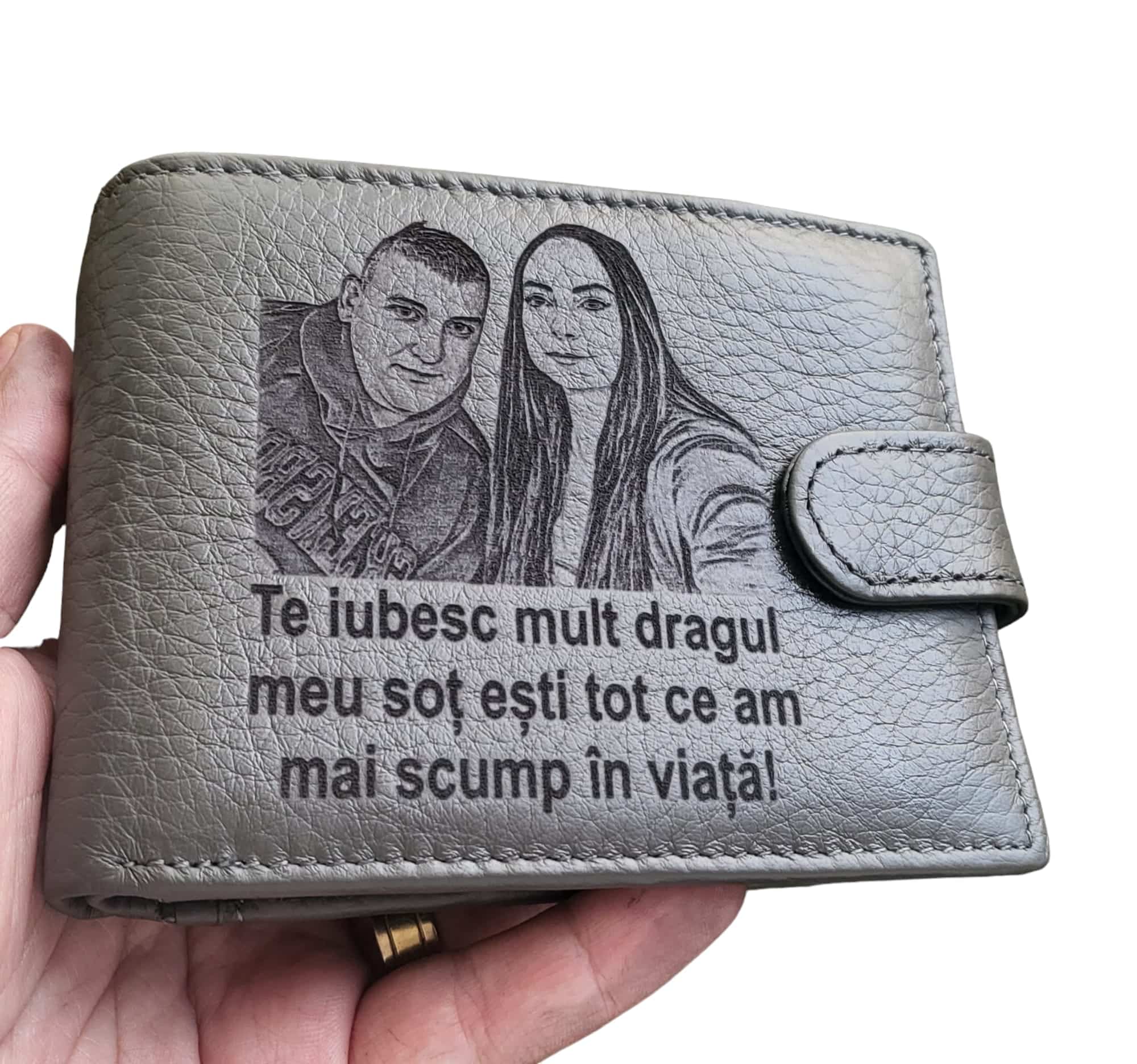 portofel gri cu capsa piele naturala Dragul meu.