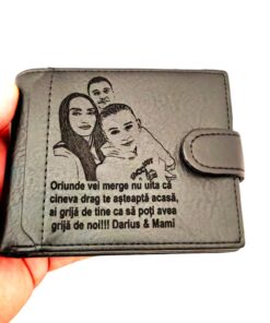 Portofel piele gravat cu poza si text laser