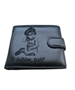 Portofel Personalizat 'Te iubim Tati', barbati, piele naturala , negru