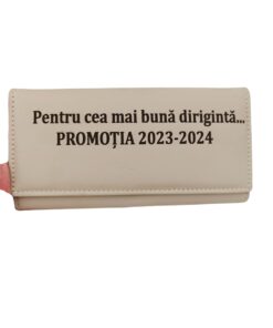 portofel beige dama personalizat cu text Diriginta