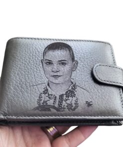portofel piele naturala gri cu capsa Personalizat Cu Poza