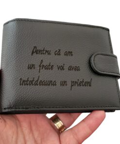 portofel personalizat negru cu capsa Am un frate