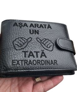 portofel negru cu capsa piele naturala Tata extraordinar