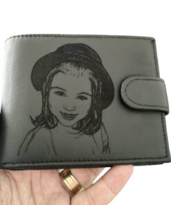 portofel negru cu capsa  piele naturala personalizat cu Poza