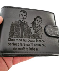 portofel negru cu capsa Ziua mea nu poate incepe fara tine