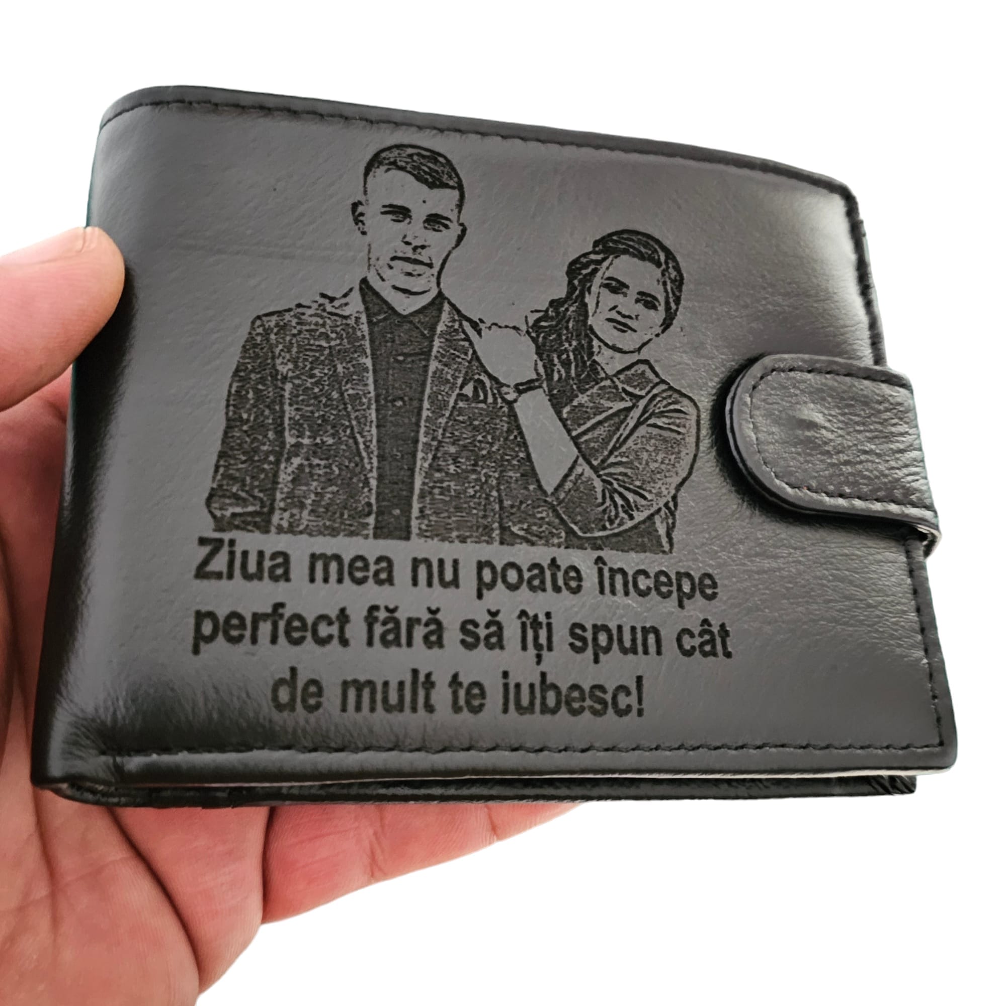 portofel negru cu capsa Ziua mea nu poate incepe fara tine