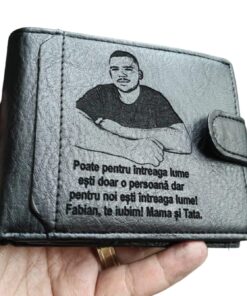 portofel negru cu capsa Te iubim,mama si tata!