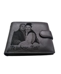 Portofel Personalizat 'Te iubesc Tati', barbati, piele naturala, negru