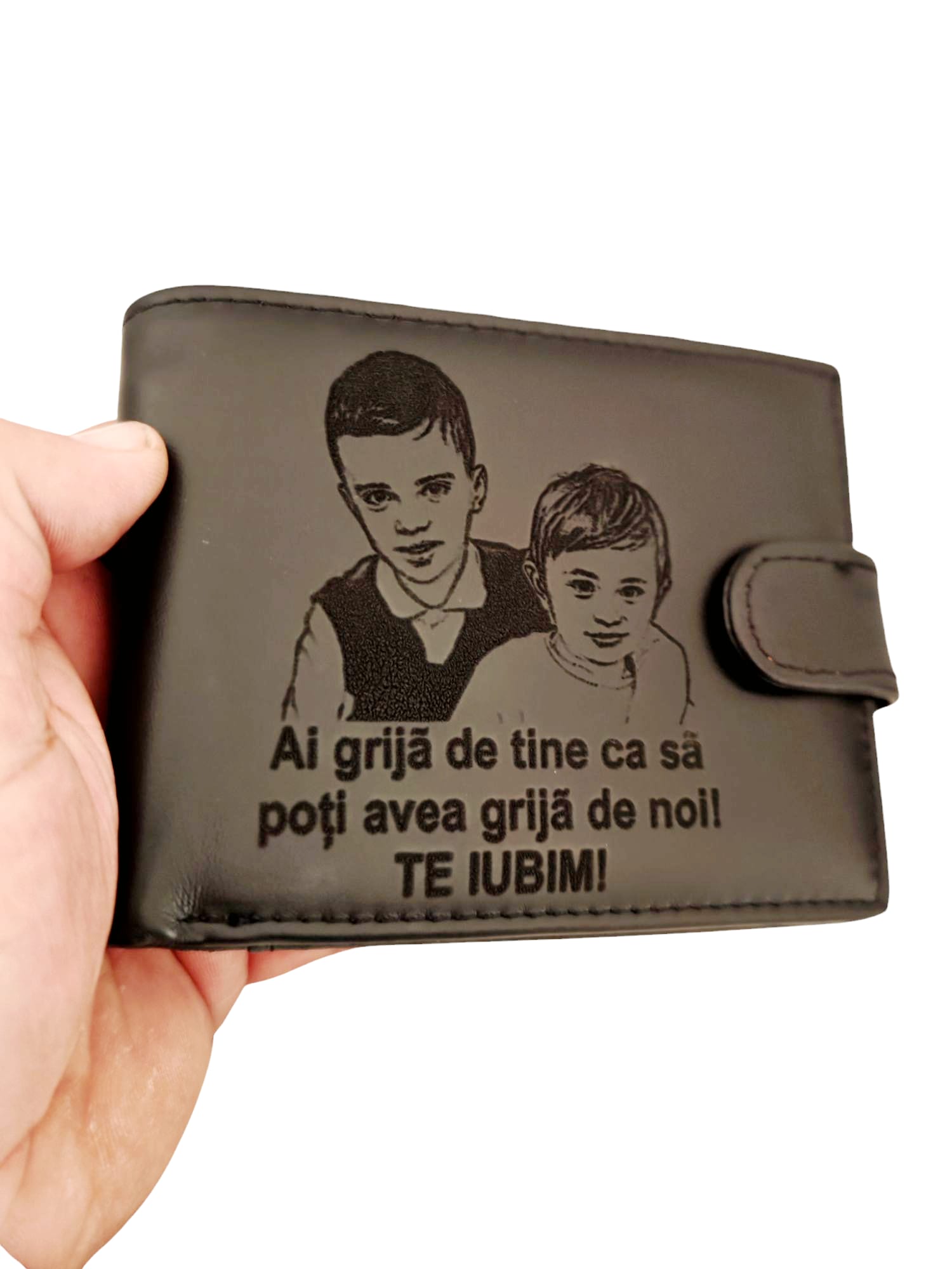 portofel piele naturala personalizat negru cu capsa ai grija de tine