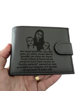 portofel negru cu capsa piele naturala Am luptat impreuna