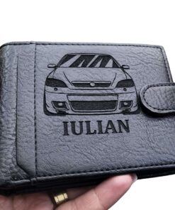 Portofel negru cu capsa personalizat cu Masina si Nume.