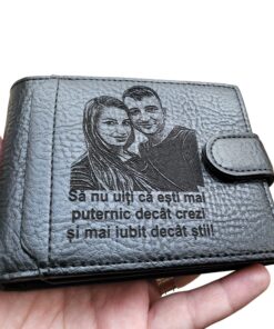 Portofele Personalizate din Piele, Gravate Laser-negru cu capsa
