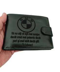 cadou pentru el portofel negru cu logo auto si text