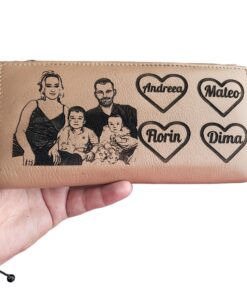 portofel dama piele naturala cream personalizat cu inimioare si nume