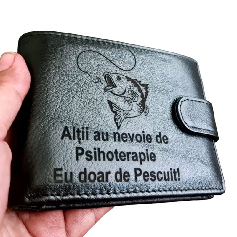 portofel piele naturala negru cu capsa Pescuit