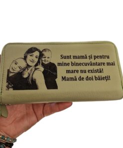 cadou personalizat portofel dama piele naturala cu fermoar verde praz