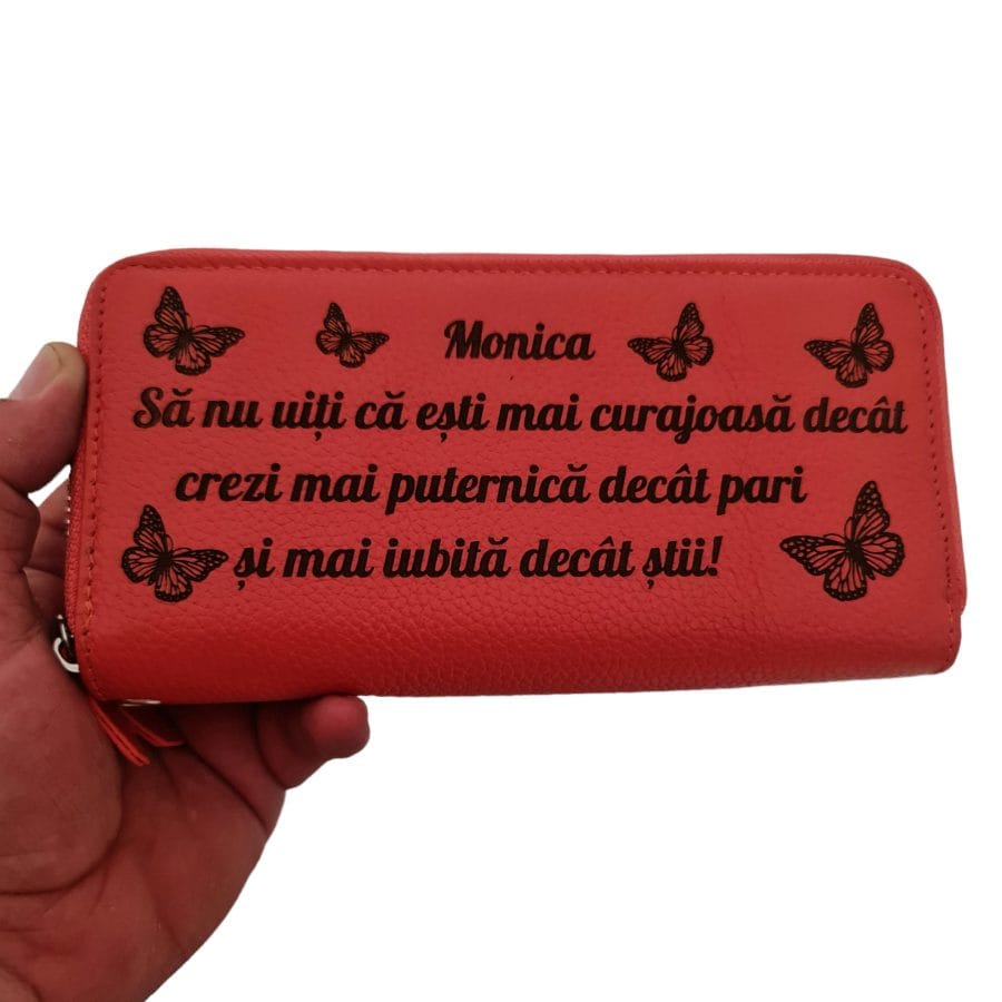 portofel dama piele naturala Rosu Coral cu fermoar Sa nu uiti