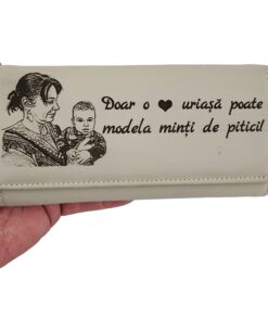 portofel dama piele naturala beige Inima uriasa