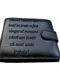 portofel piele naturala negru cu capsa Te-am luat in brate