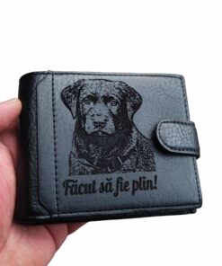 portofel negru cu capsa personalizat cu catel