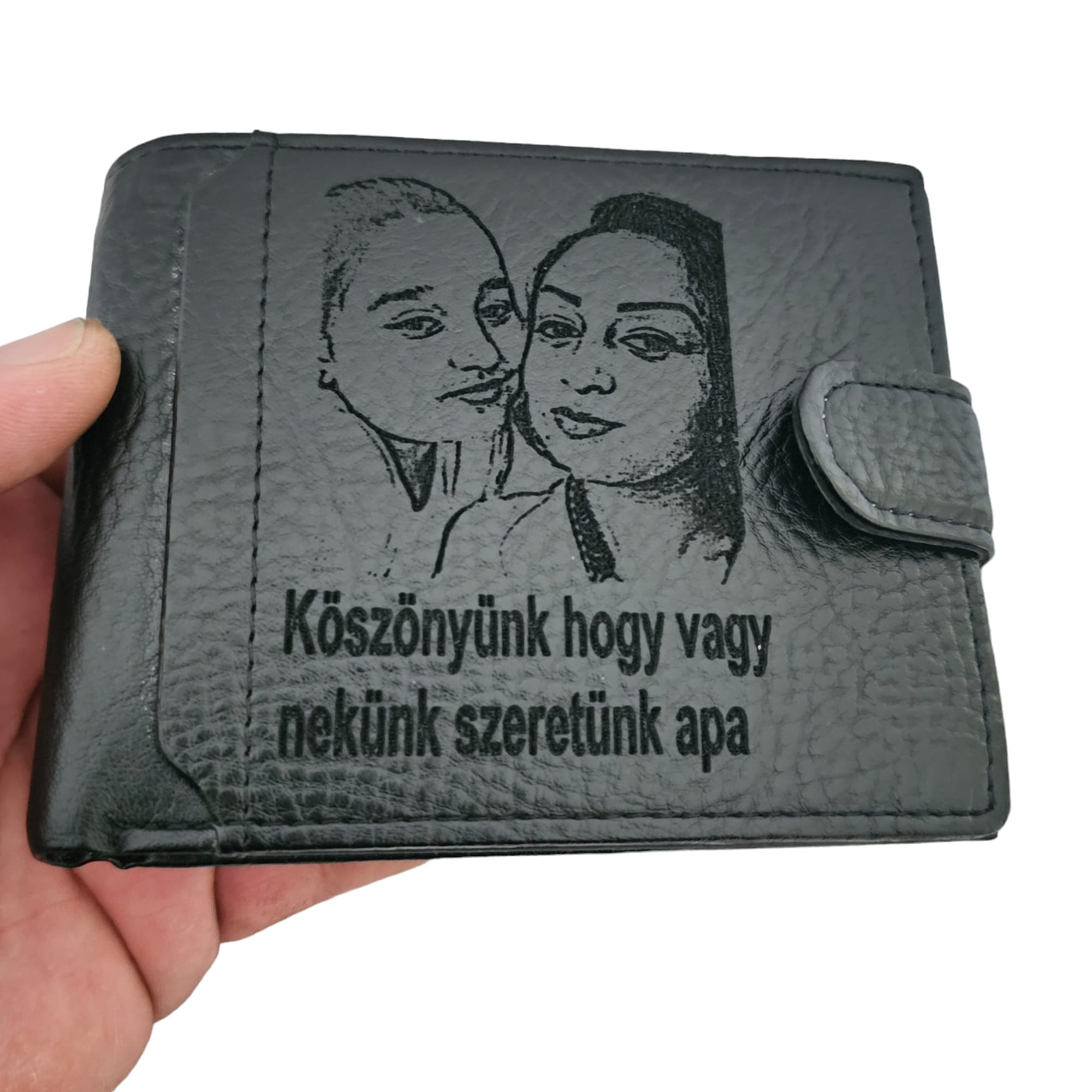 portofel negru cu capsa personalizat cu text