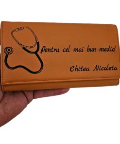 Portofel dama piele naturala orange Pentru cel mai bun medic