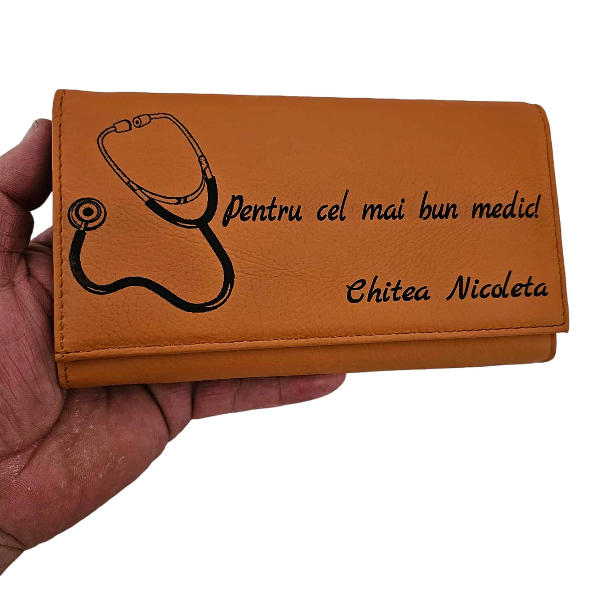 Portofel dama piele naturala orange Pentru cel mai bun medic