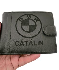Portofel negru barbat cu capsa personalizat cu logo auto si nume