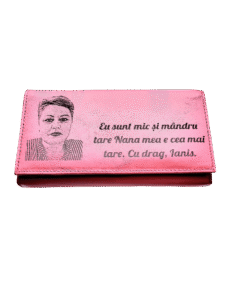 Portofel Personalizat 'Eu sunt mic', dama, piele naturala, rosu