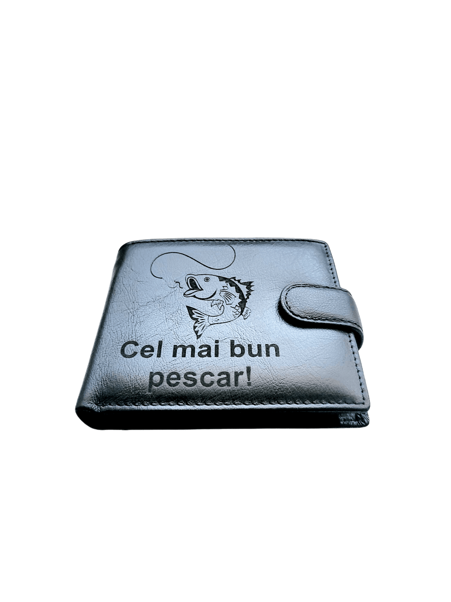 Portofel Personalizat 'Cel mai bun pescar', barbati, piele naturala, negru