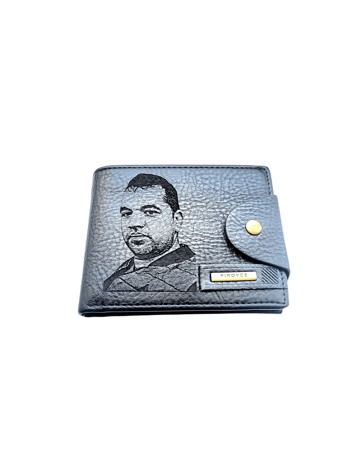 Portofel Personalizat cu poza e3, barbati, piele , cu capsa, negru
