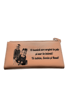 Portofel Personalizat 'O bunica', dama, piele naturala, maro