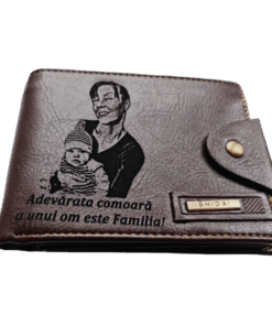 Portofel Personalizat 'Adevarata comoara', barbati, piele , cu capsa, maro