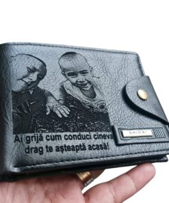 Portofel Personalizat 'Ai grija cum conduci', barbati, piele , cu capsa, negru