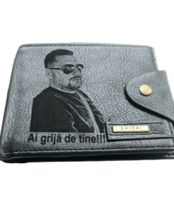 Portofel Personalizat 'Ai grija de tine 2', barbati, piele , cu capsa, negru