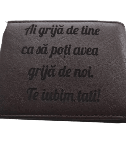 Portofel Personalizat 'Ai grija de tine', barbati, piele , cu capsa, maro