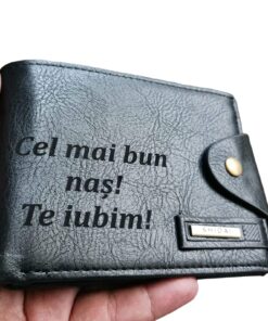 Portofel Personalizat 'Cel mai bun nas 2', barbati, piele , cu capsa, negru
