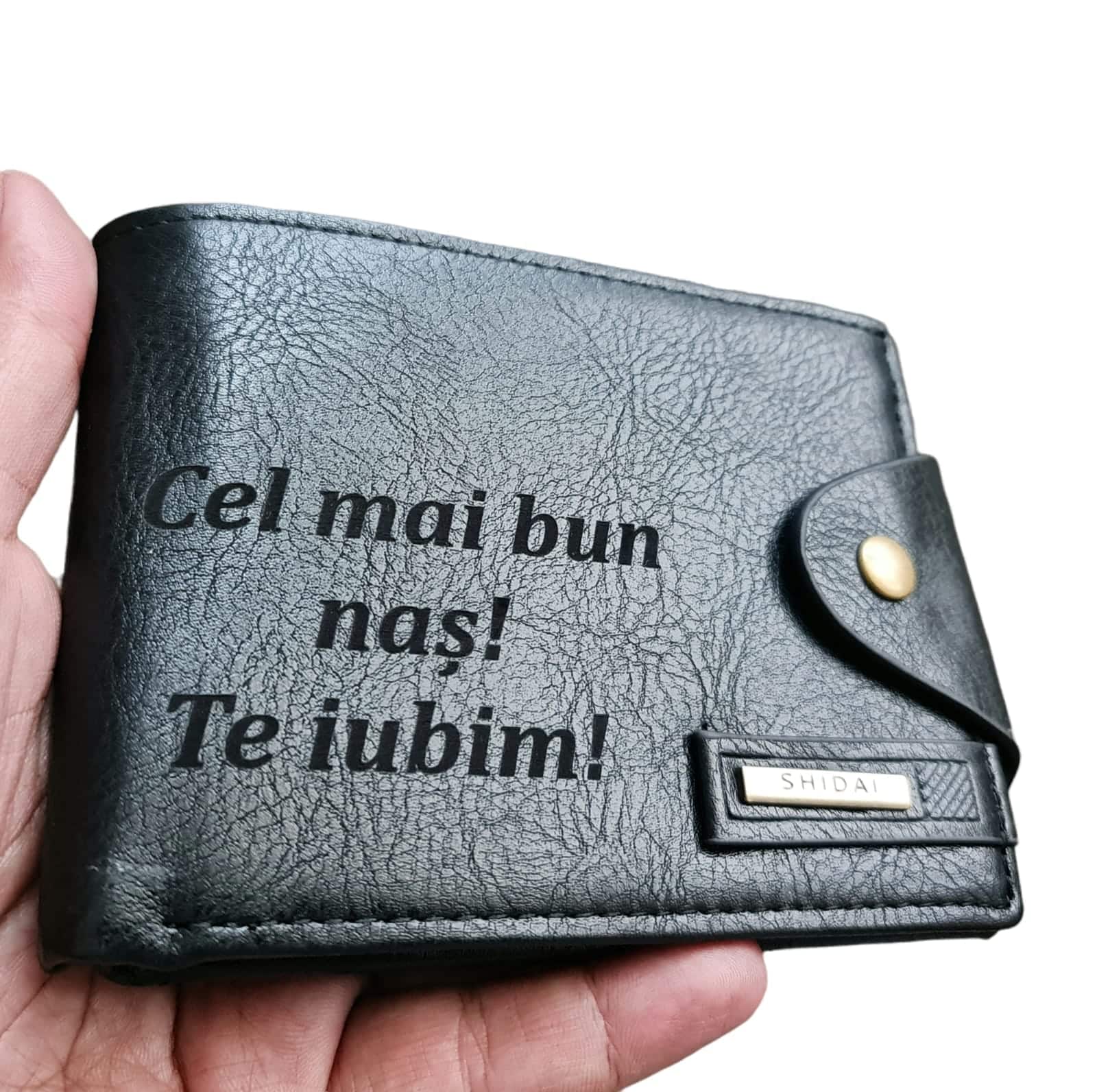 Portofel Personalizat 'Cel mai bun nas 2', barbati, piele , cu capsa, negru
