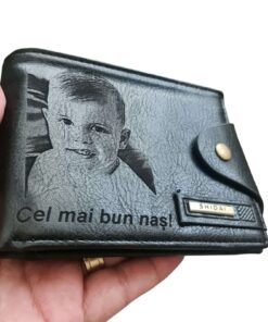 Portofel Personalizat 'Cel mai bun nas 3', barbati, piele , cu capsa, negru