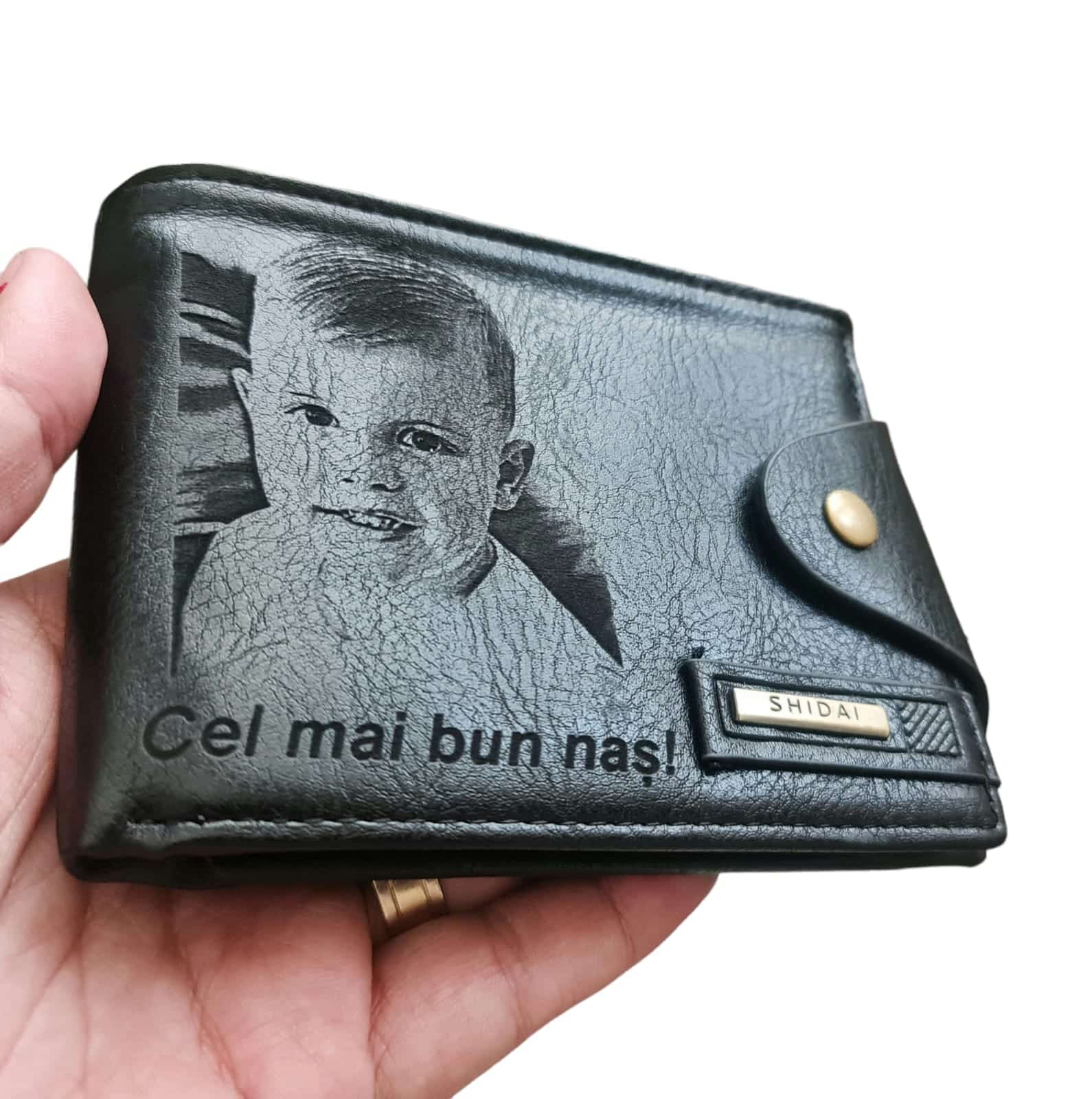 Portofel Personalizat 'Cel mai bun nas 3', barbati, piele , cu capsa, negru