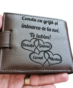 Portofel Personalizat 'Condu cu grija', barbati, piele naturala , maro