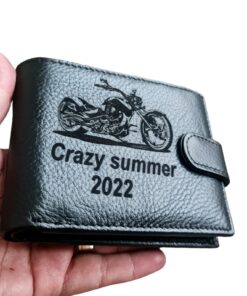 Portofel Personalizat 'Crazy summer 2022', barbati, piele naturala , negru