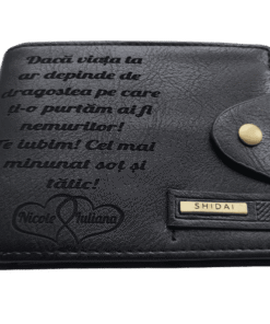 Portofel Personalizat 'Daca viata ta', barbati, piele, cu capsa, negru