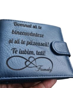 Portofel Personalizat 'Domnul sa te binecuvanteze', barbati, piele naturala , albastru
